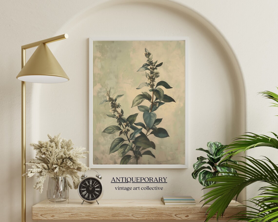Sage Green Botanical Leaf Branch Vintage Antique Style Poster - Image 6