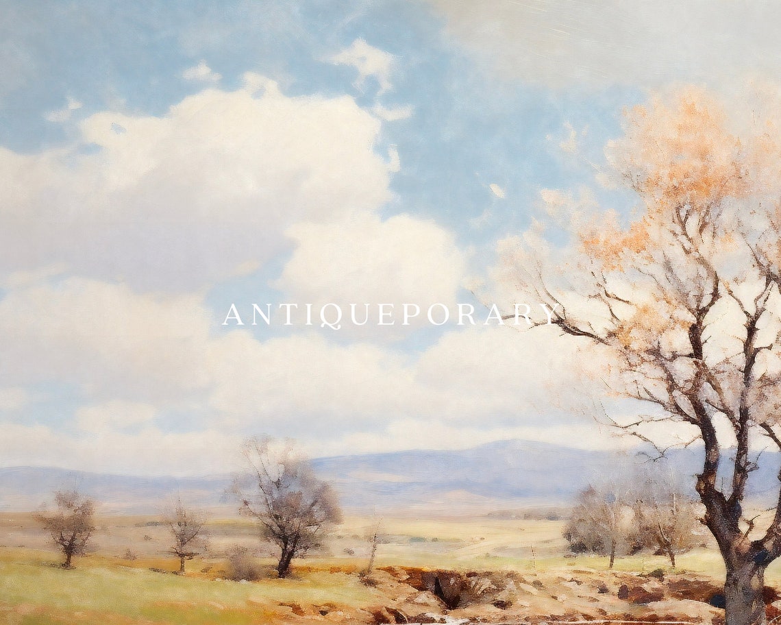 Spring River Meadow Landscape with Golden Tree Pastoral Oil Poster - Image 3