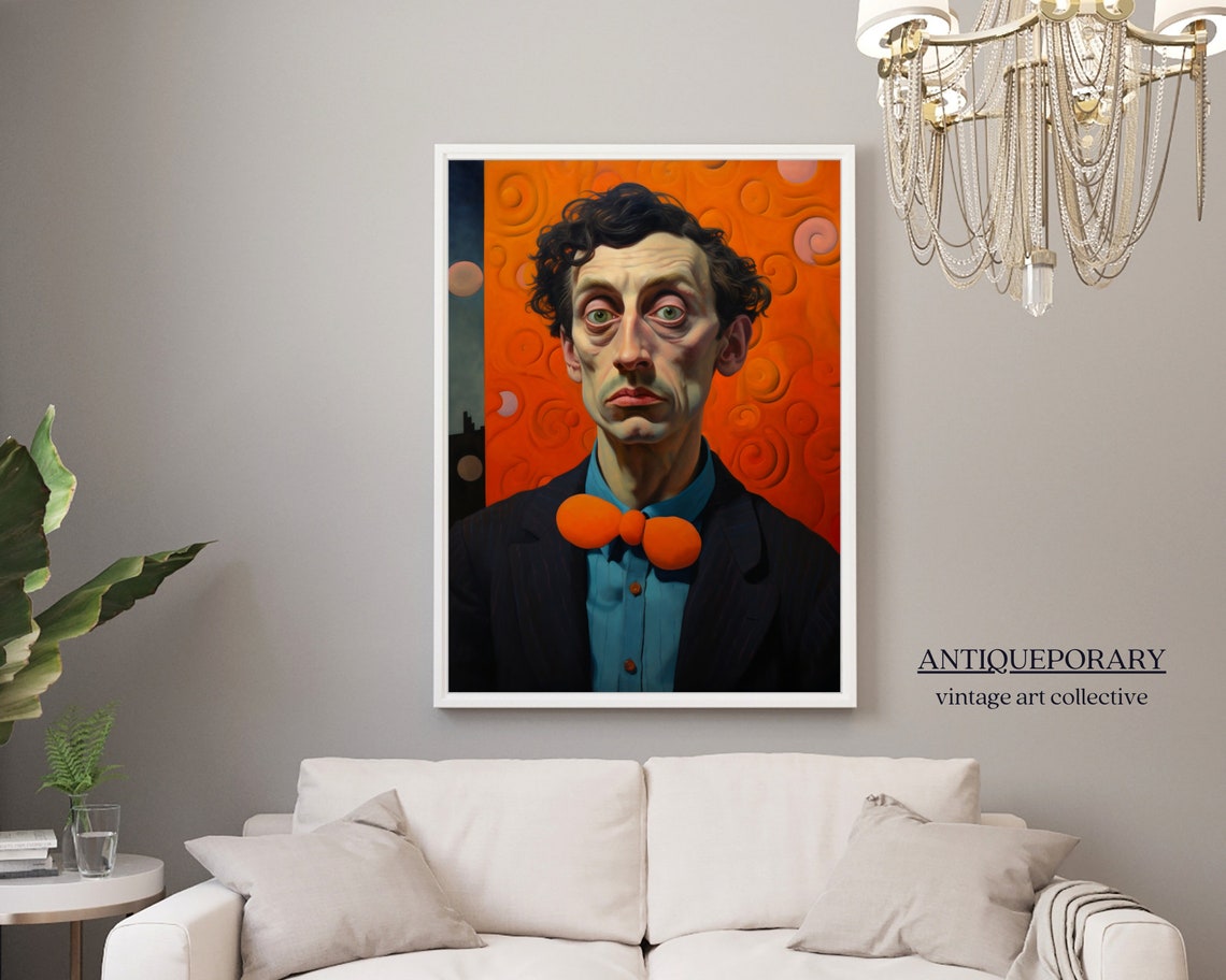 Expressionist Man with Orange Bow Tie on Swirled Orange Ground Poster - Image 5