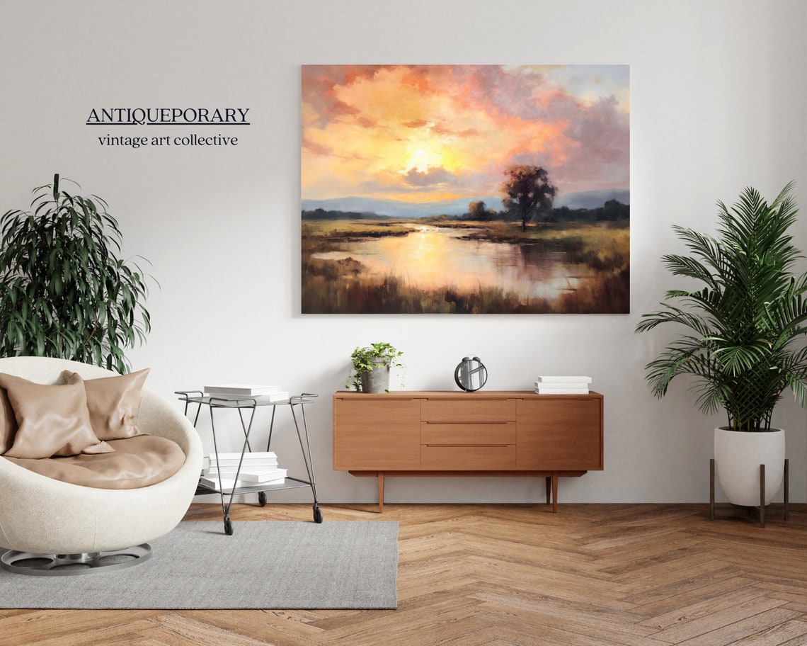 Sunset Over a Marshy River Under a Golden Sky Landscape Poster - Image 6