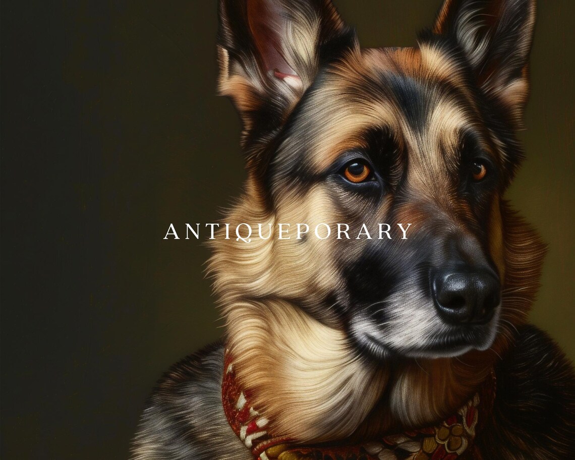 German Shepherd in Royal Red Cape with Medallion Portrait Poster - Image 3