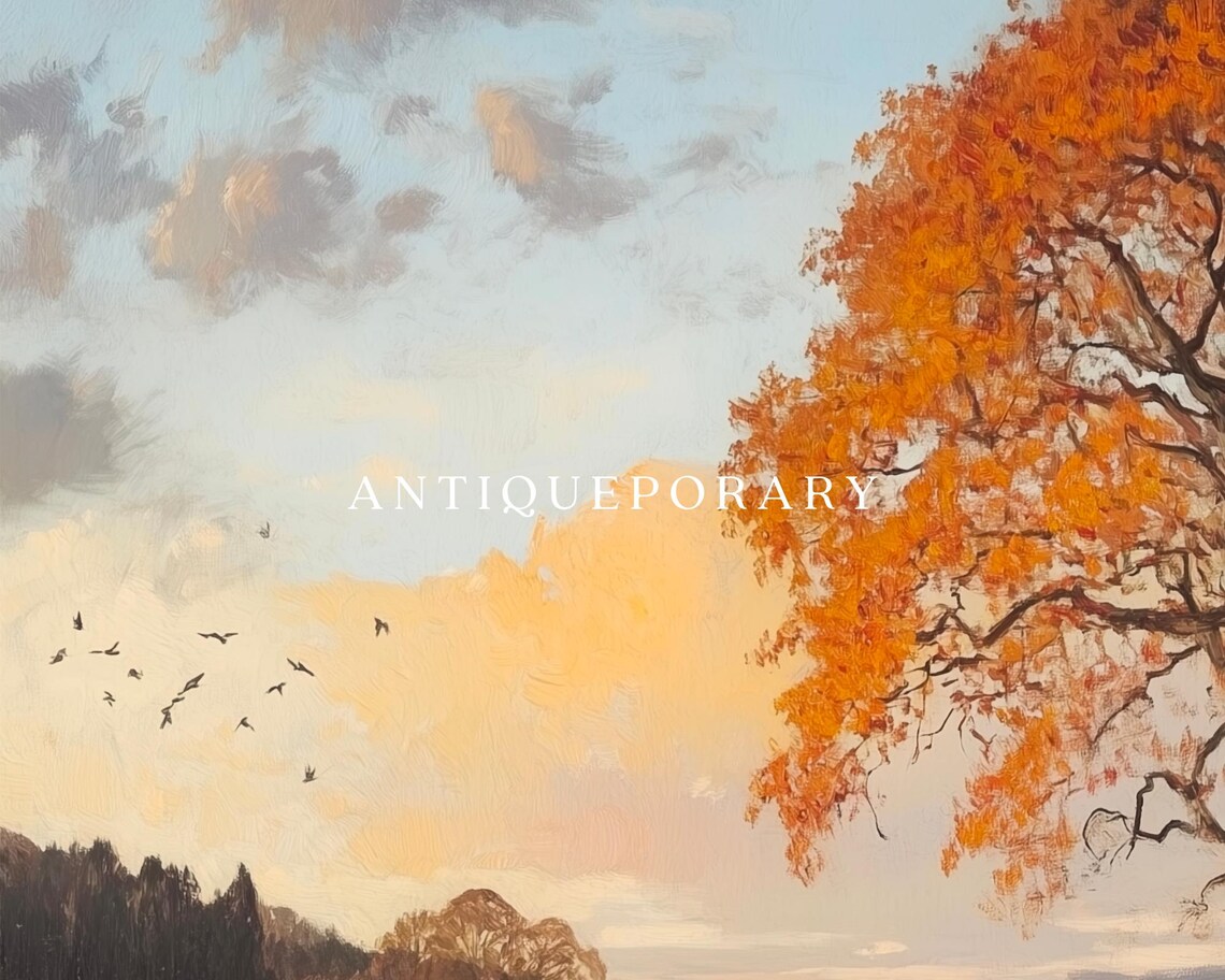 Autumn Lake with a Brilliant Orange Tree at Sunset Landscape Poster - Image 3