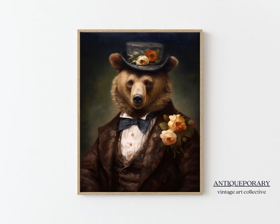 Victorian Animals Portrait Dressed Animal Print Royal Bear Vintage Print Dark Moody Animal Renaissance Poster Animal Lover Gift