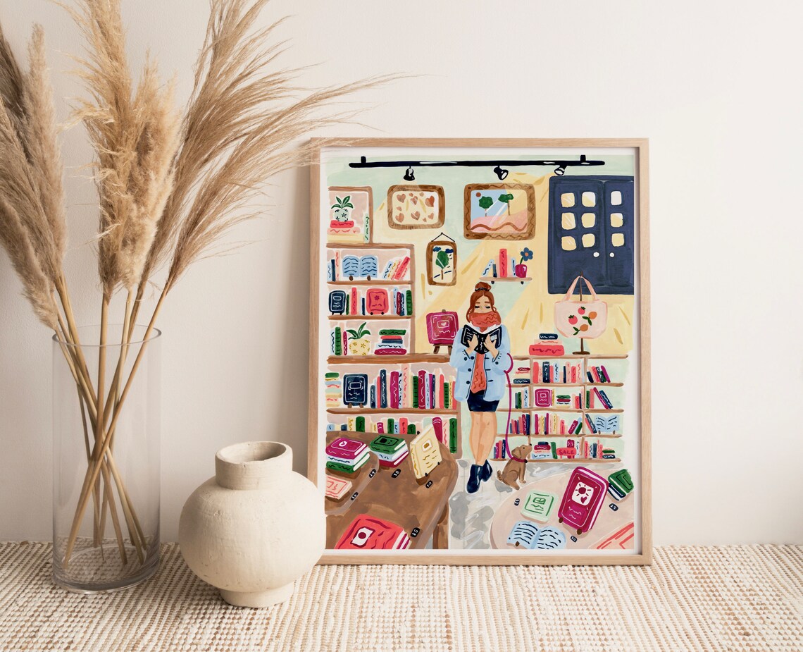 Cozy Bookshelf Minimalist Art Print, Literary Decor - Image 2