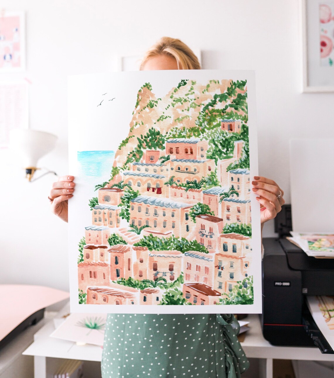 Amalfi Coast Watercolor Art Print, Italian Shore - Image 2