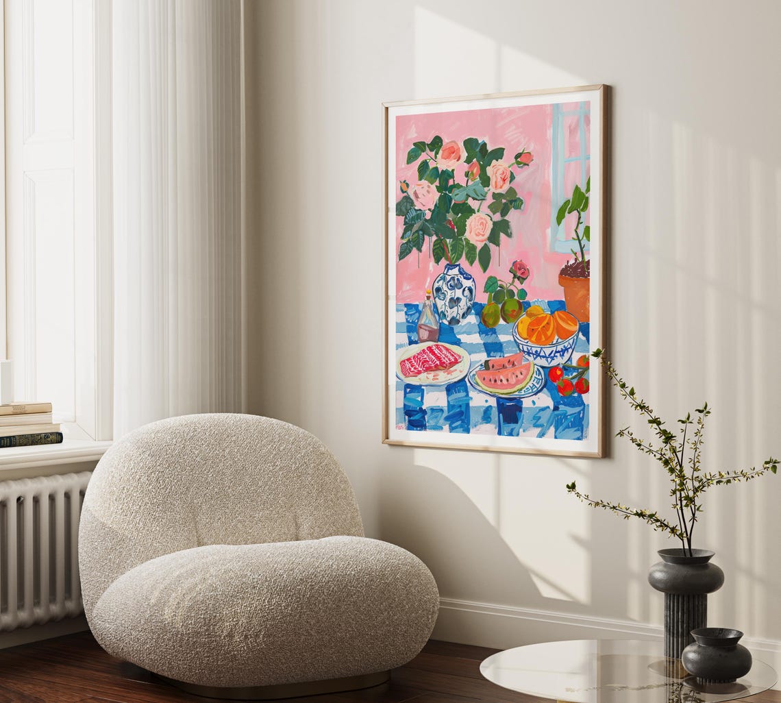 Sunny Kitchen Window with Citrus and Flowers Painting Poster - Image 2