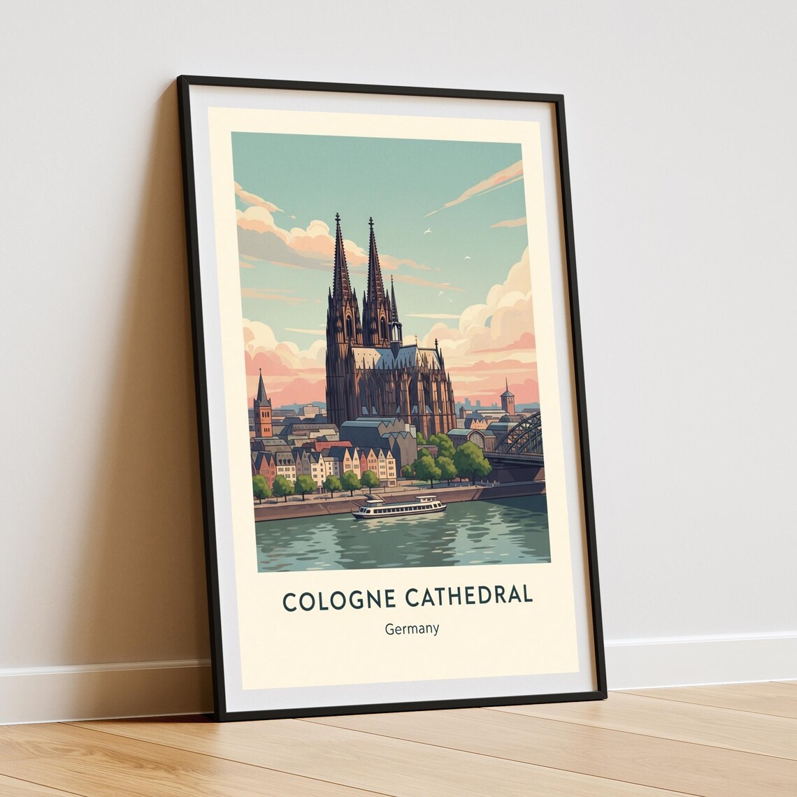 Cologne Cathedral Germany Pastel Rhine View Art Travel Poster