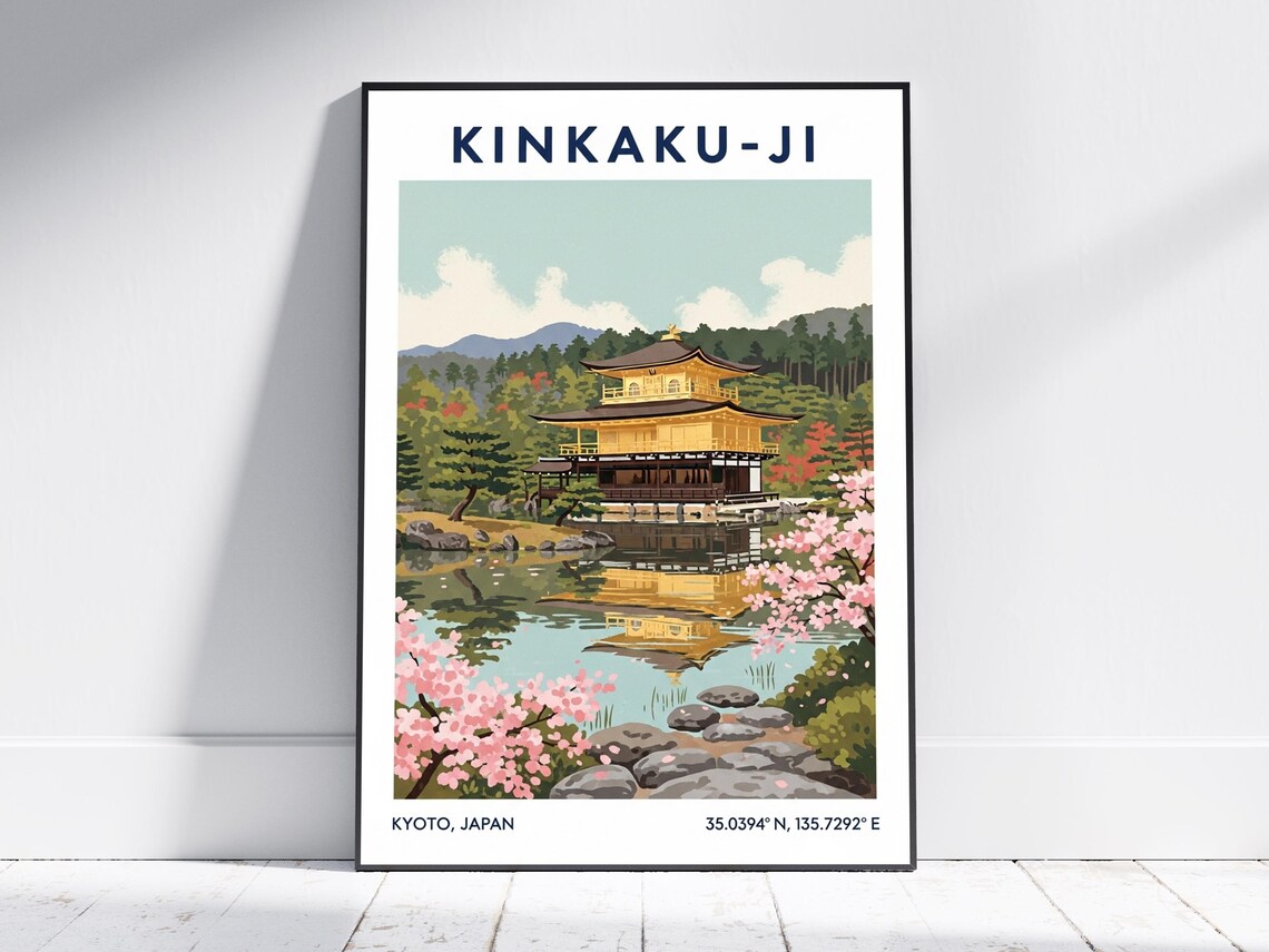 Kinkaku Ji Golden Pavilion Kyoto Japan Cherry Blossom Poster