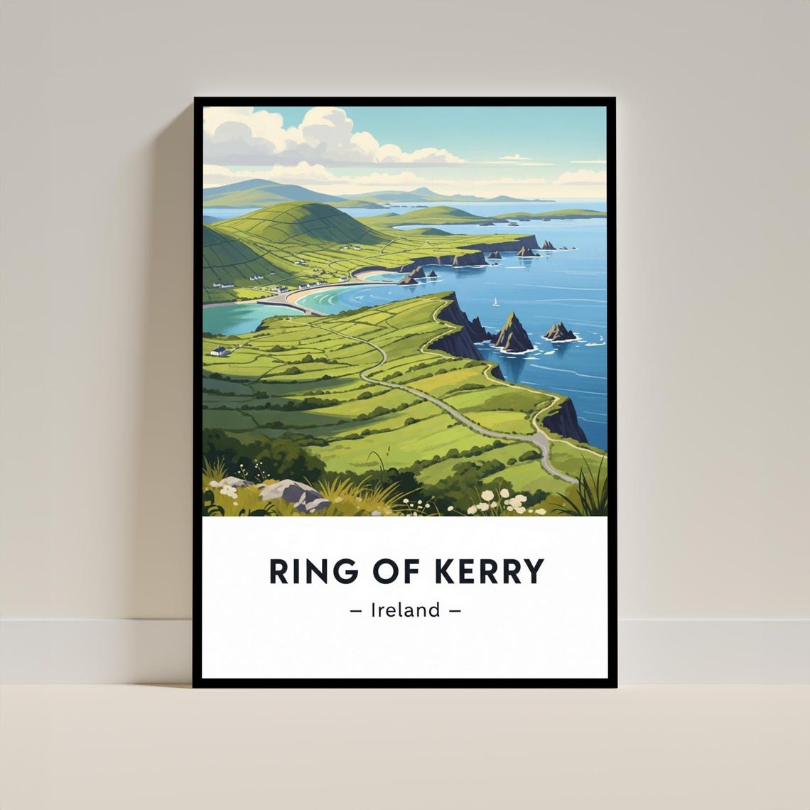 Ring Of Kerry Ireland Emerald Coast Cliffs Vintage Travel Poster