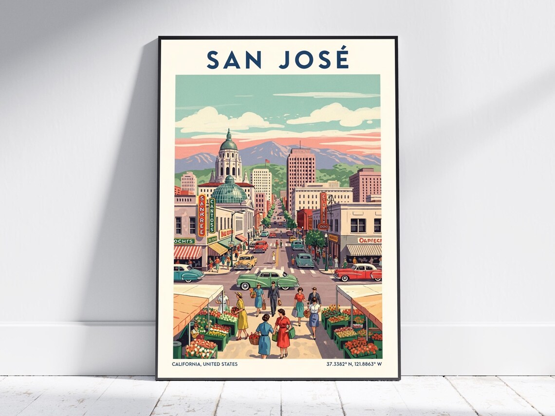 San Jose Vintage California Travel Retro City Street Art Poster