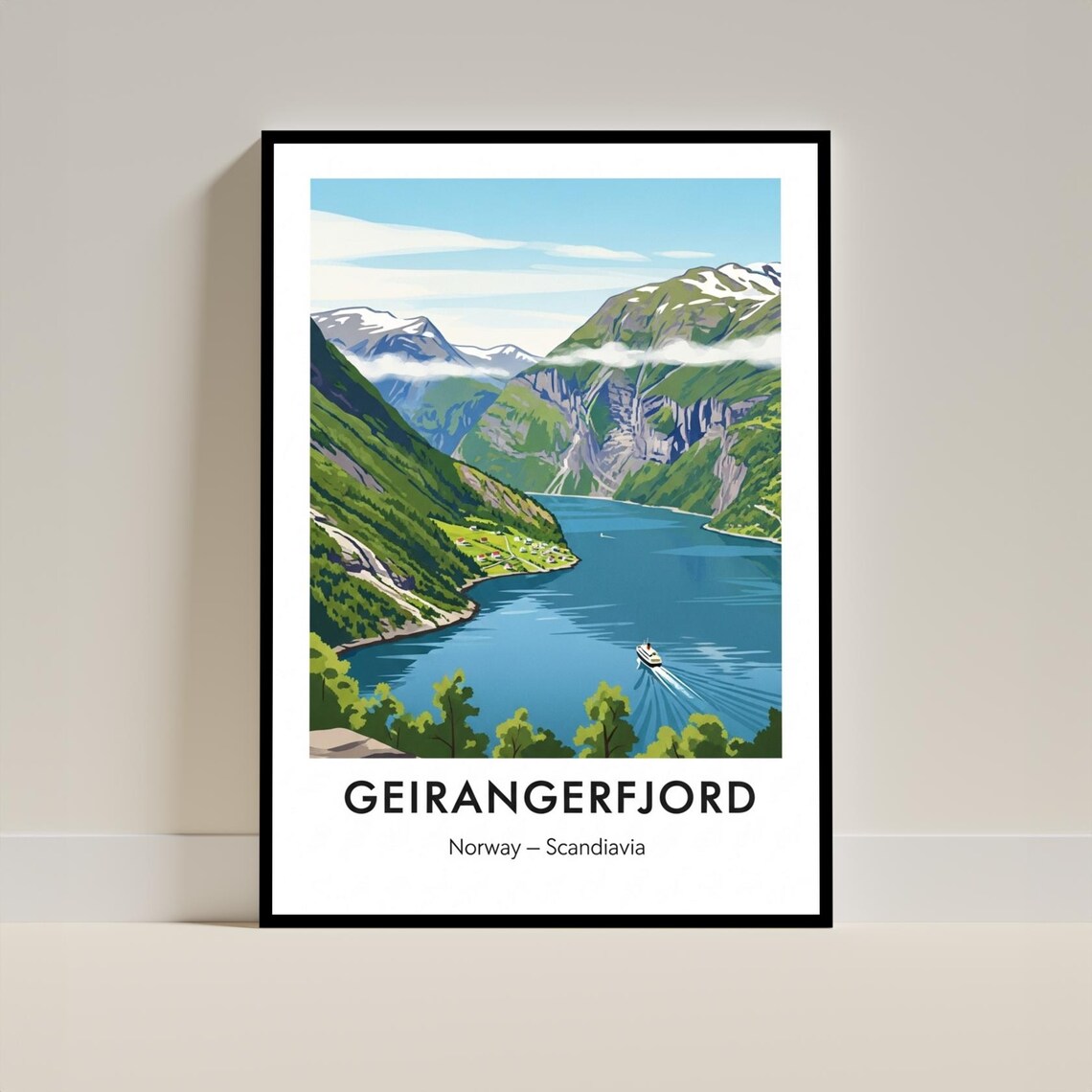Geirangerfjord Norway Scenic Fjord Cruise Vintage Travel Poster