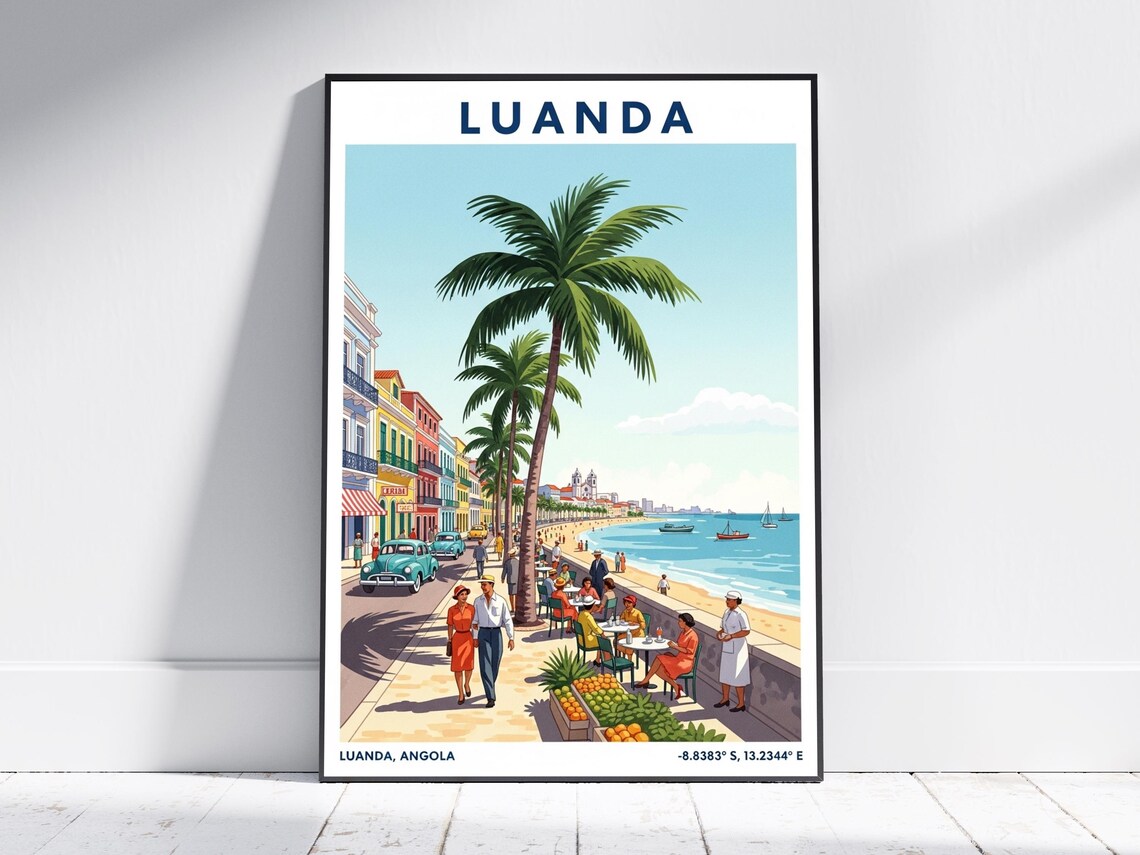 Luanda Angola Vintage Palm Beach Promenade Travel Art Poster