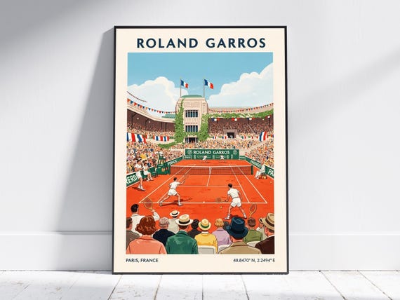 Roland Garros Tennis Poster Vintage Paris Sports Wall Art Print For French Open Fans Retro Travel Decor Gift Home Or Office