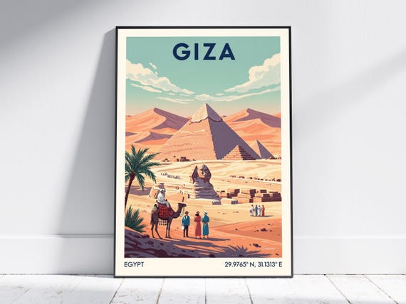Pyramid Of Giza Egypt Travel Poster Vintage Wall Art Print Retro Home Decor For Living Room Or Office Unique