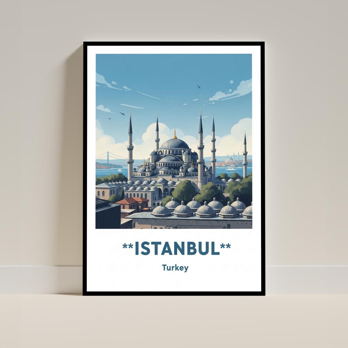 Istanbul Turkey Blue Mosque Skyline Vintage Travel Art Poster