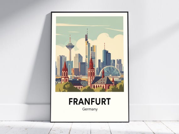 Frankfurt Germany Travel Art Poster Vintage Skyline Wall European Cityscape Modern German Decor For Living Room