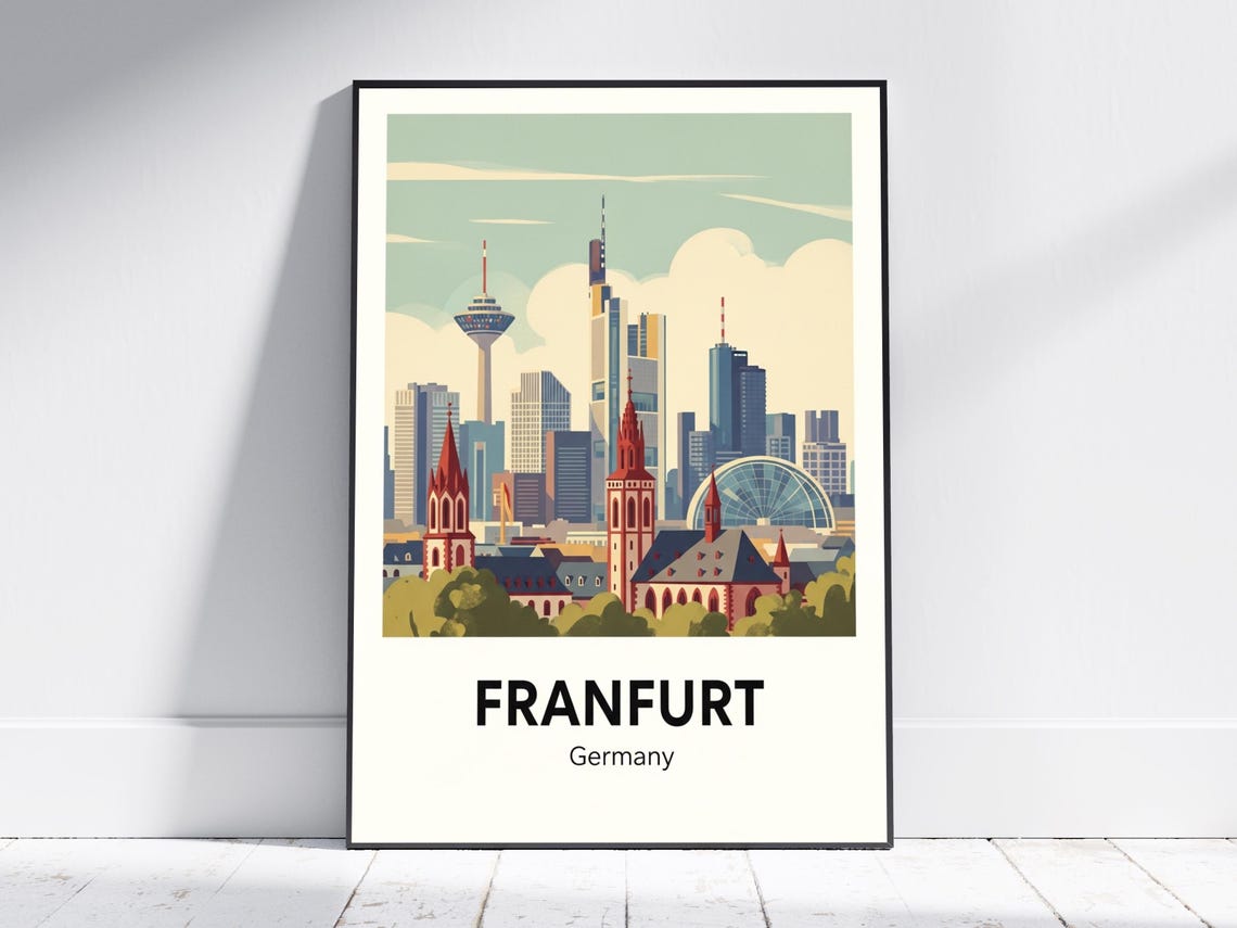 Frankfurt Germany Travel Art Poster Vintage Skyline Wall European Cityscape Modern German Decor For Living Room