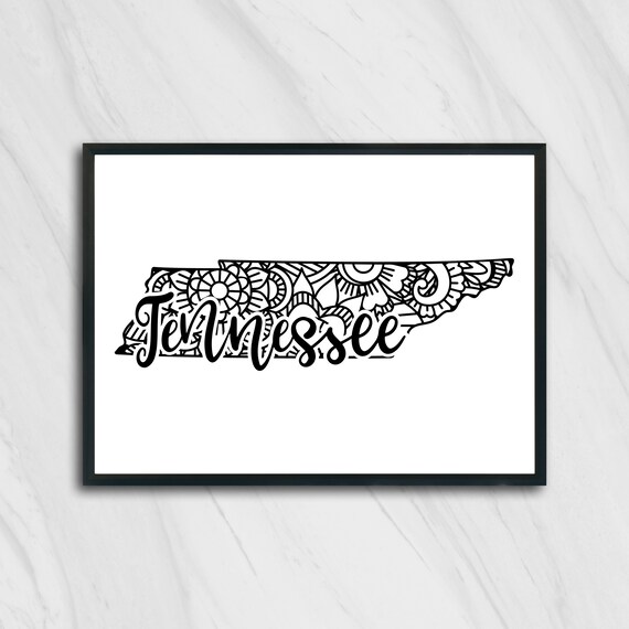 Tennessee Mandala State Map Zentangle Outline Minimalist Wall Art