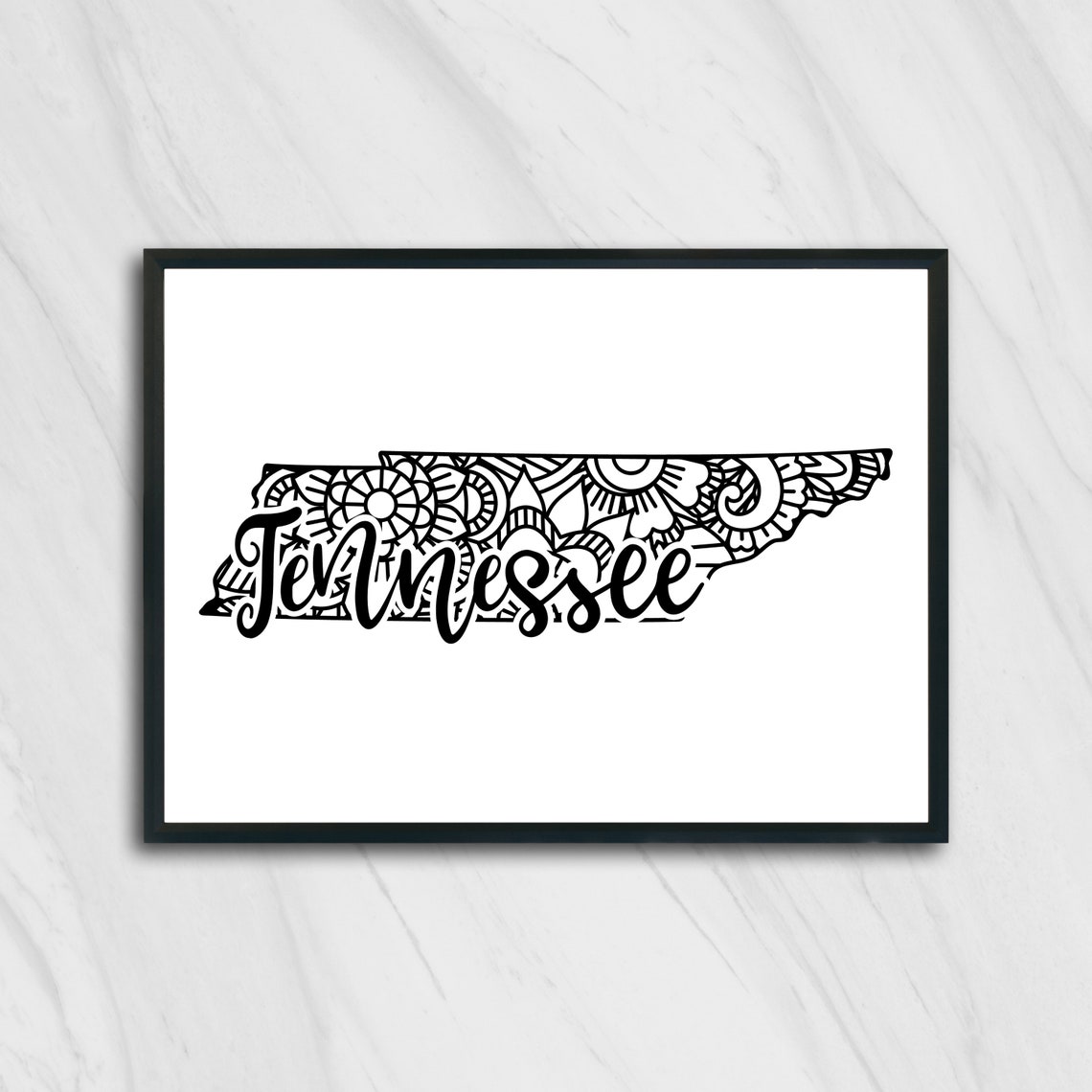 Tennessee Mandala State Map Zentangle Outline Minimalist Wall Art