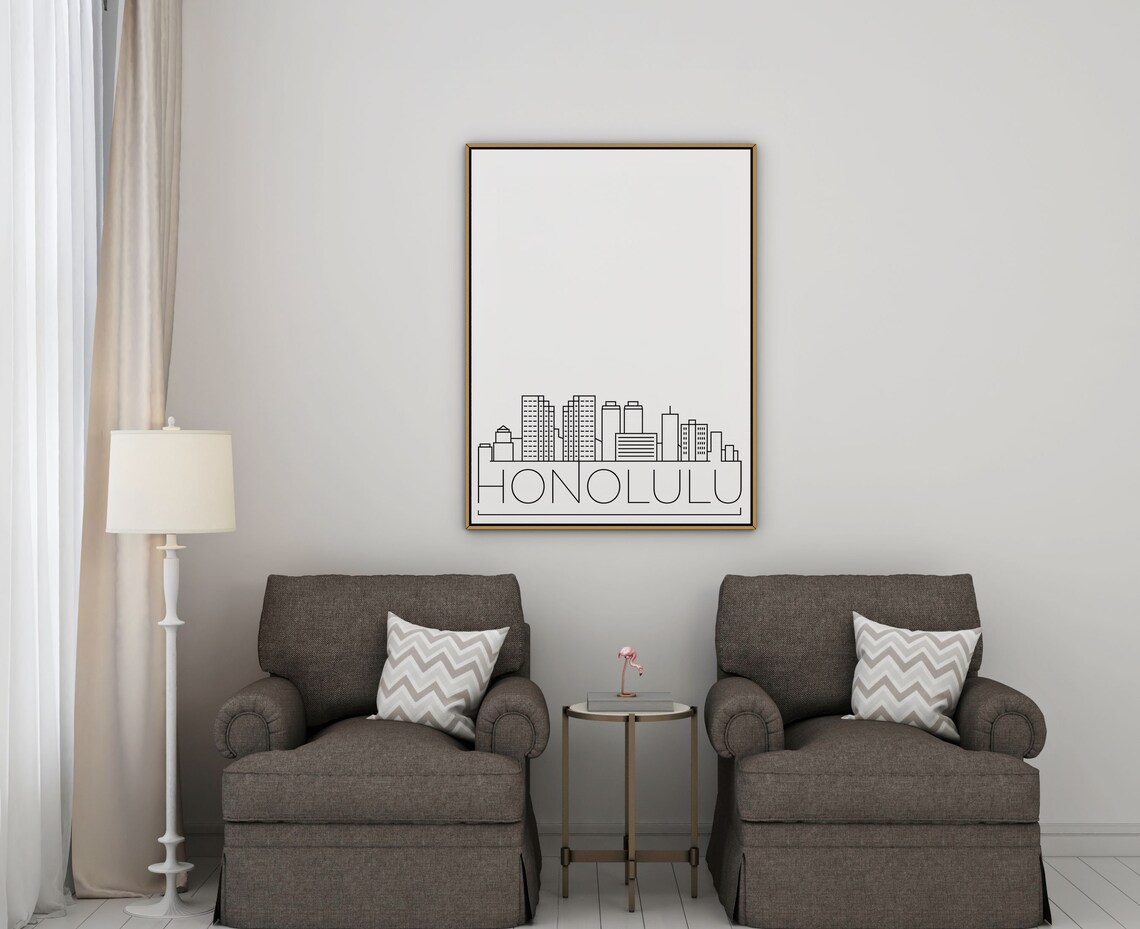 Honolulu Skyline Art Print, Simple Hawaii Skyline - Image 3