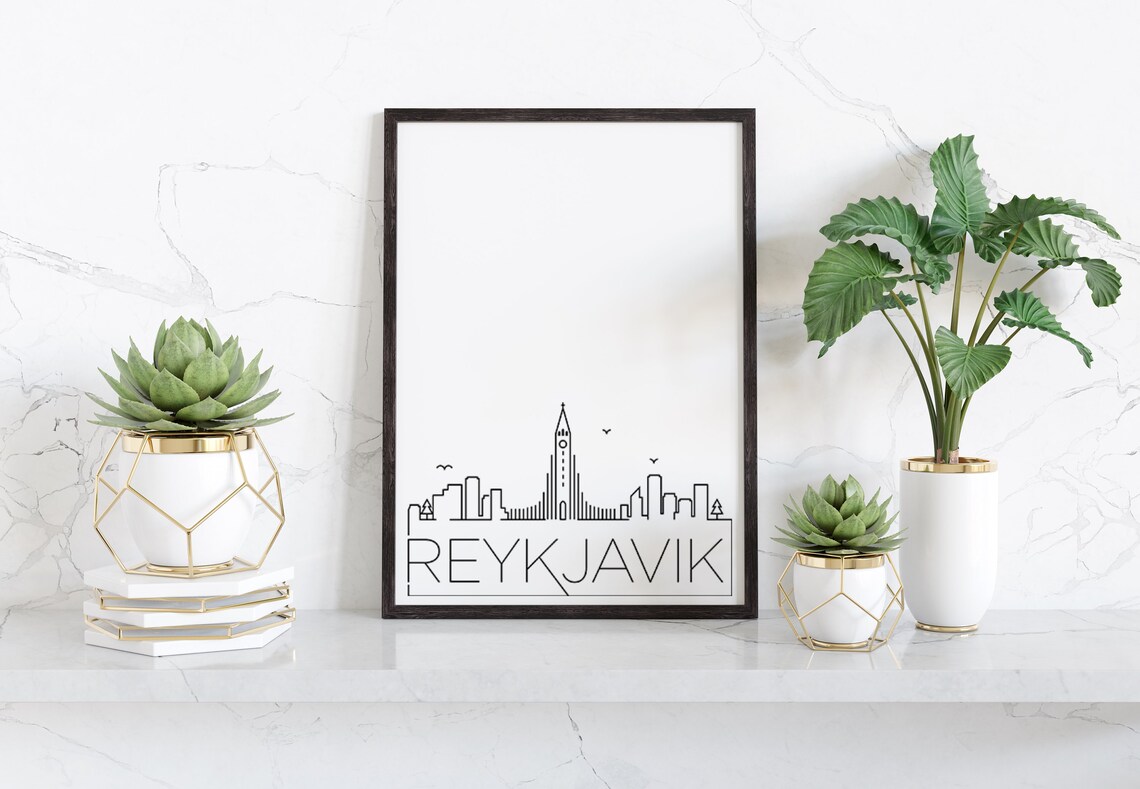 Reykjavik Skyline Travel Poster, Simple Home Decor