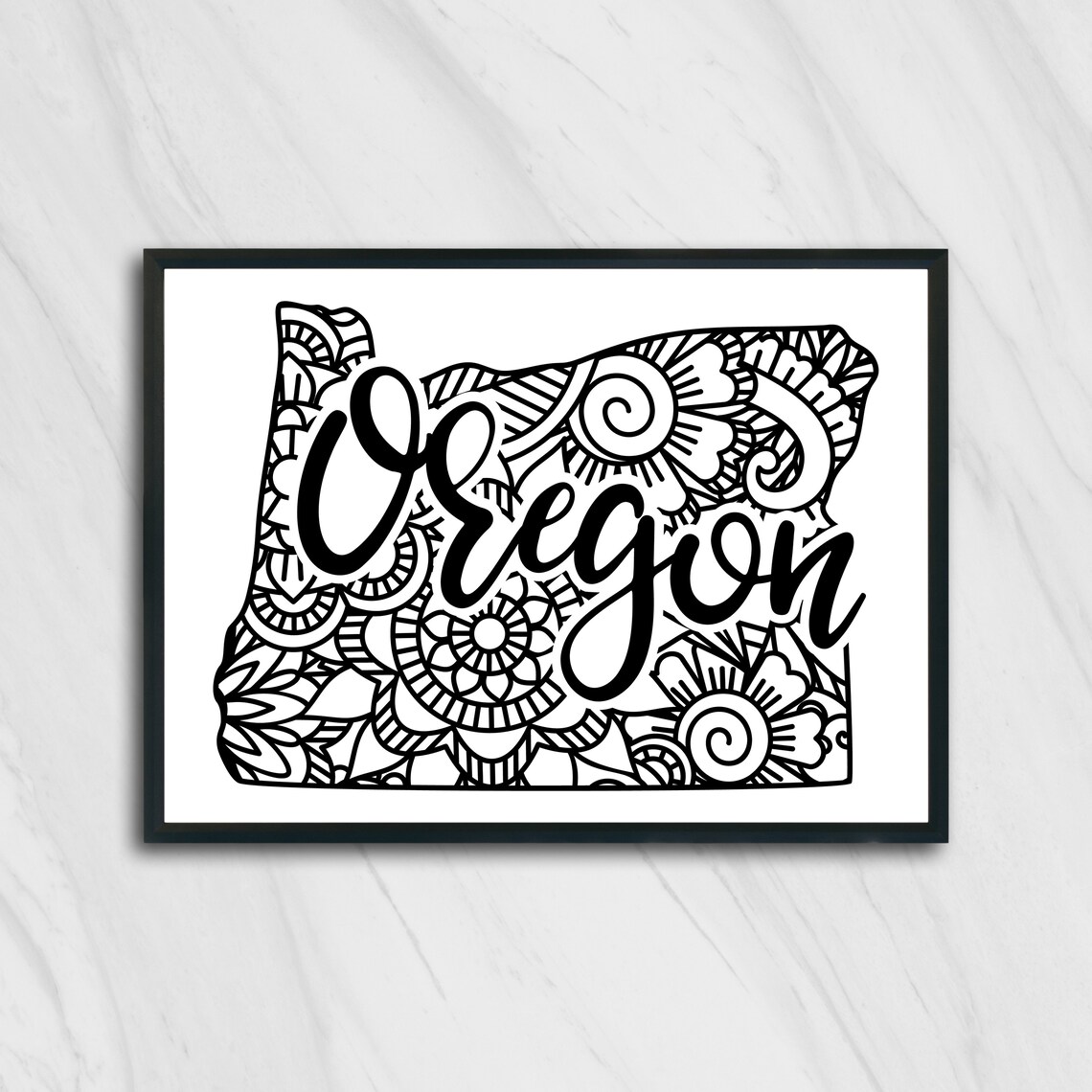 Oregon Mandala State Outline Minimalist Black White Line Art Home Decor Poster