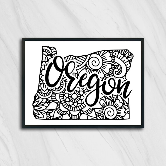 Oregon Mandala State Outline Minimalist Black White Line Art Home Decor Poster