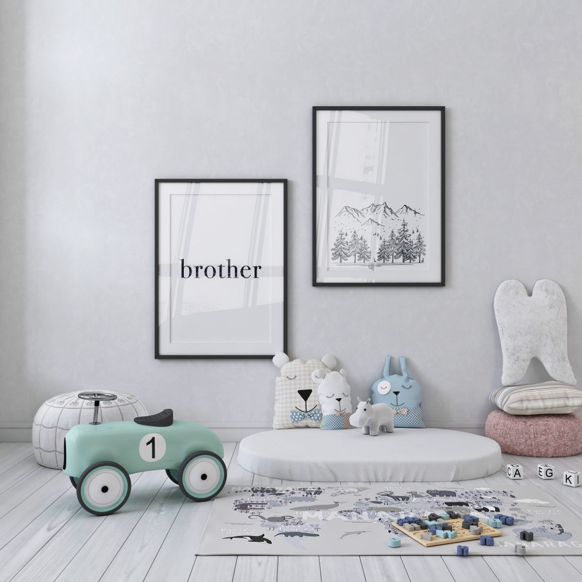 Brother Minimalist Black White Word Print Simple Nursery Baby Decor - Image 3