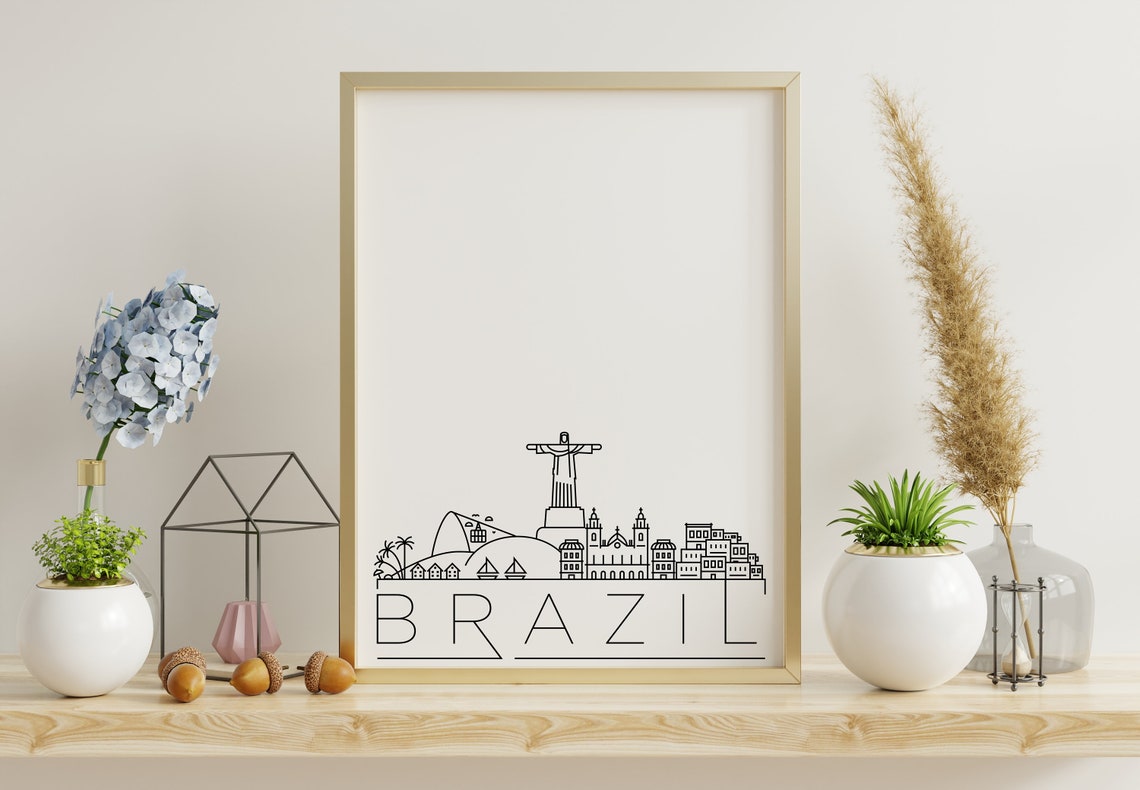 Brazil Minimalist Black White Line Art Skyline City Poster Home Decor