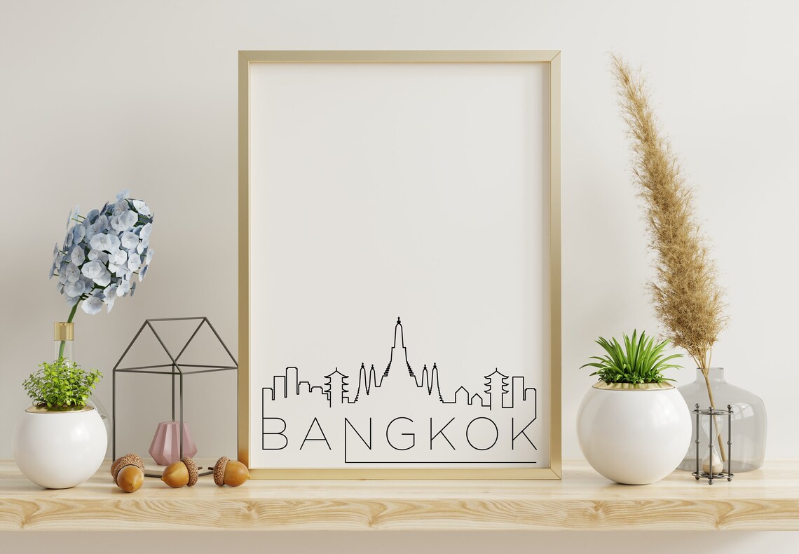 Bangkok Thailand Temple Spires Minimalist Skyline Line Art Poster - Image 3