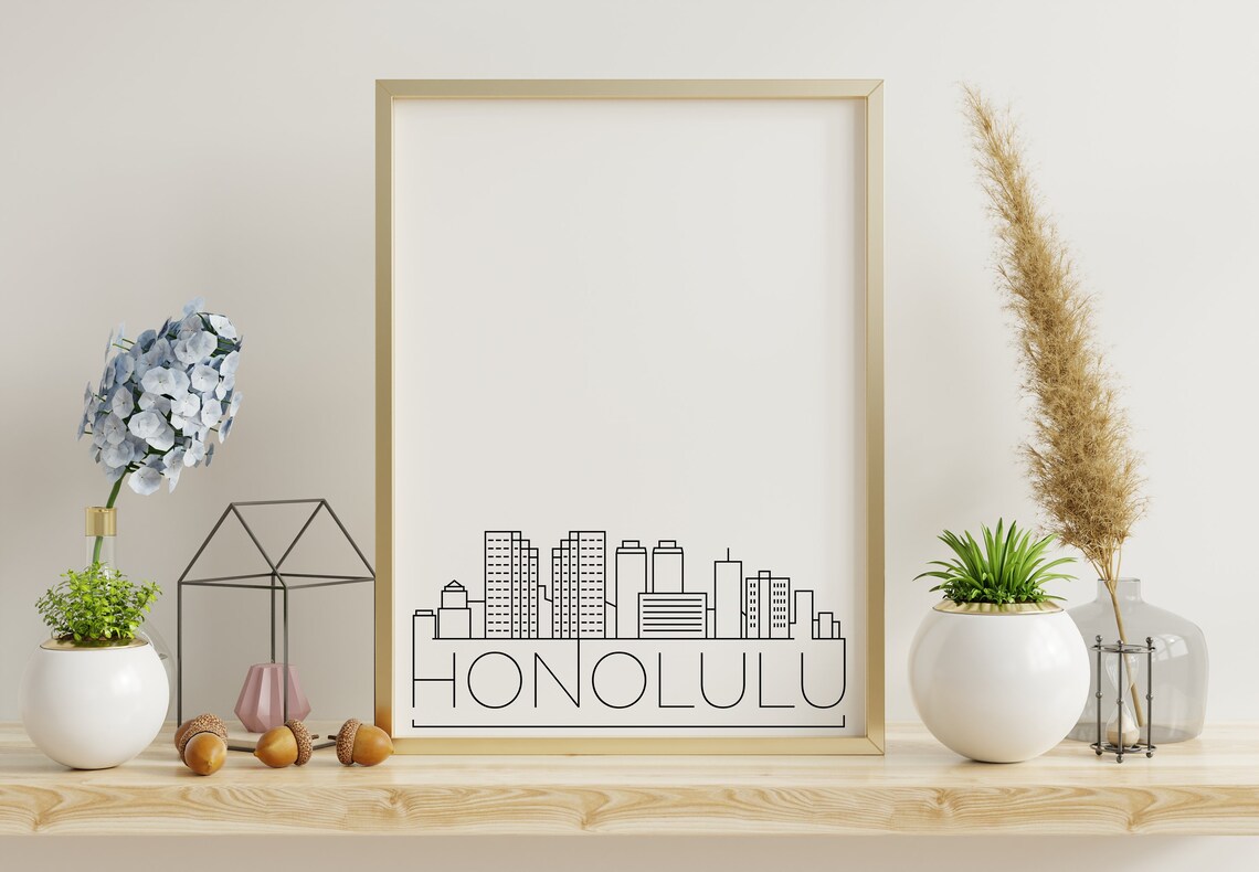 Honolulu Skyline Art Print, Simple Hawaii Skyline