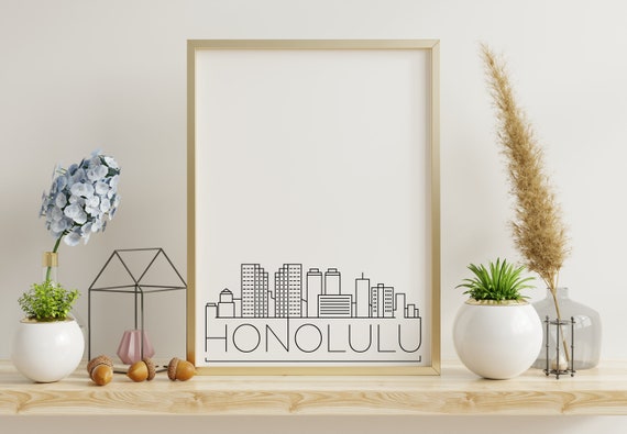 Honolulu Skyline Art Print, Simple Hawaii Skyline
