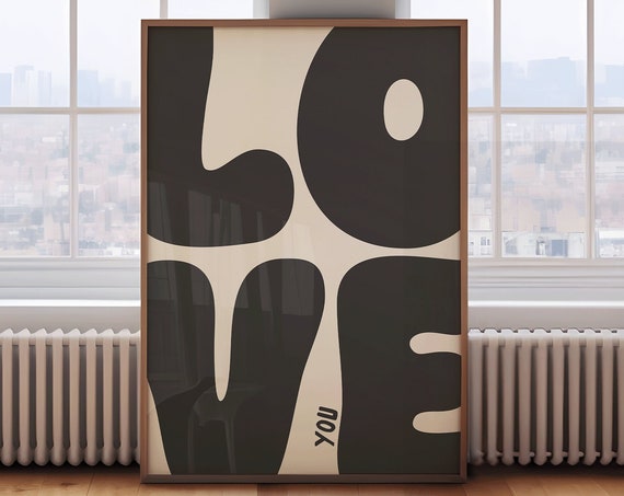 Love You Retro Black Bold Typography Minimalist Home Decor Poster