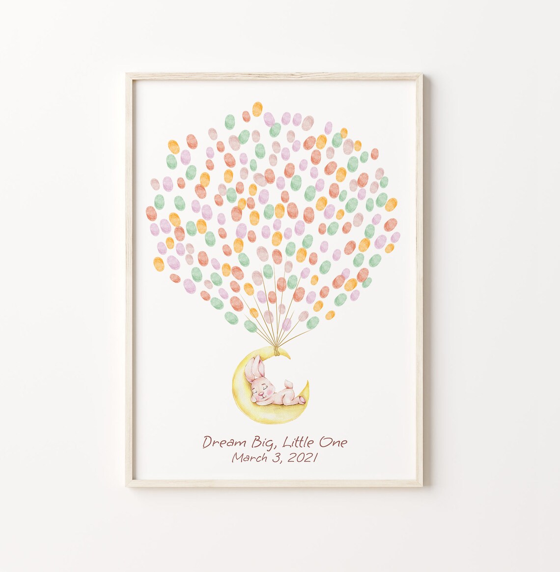 Sleeping Bunny on Moon Pastel Starry Birthday Guest Book Poster