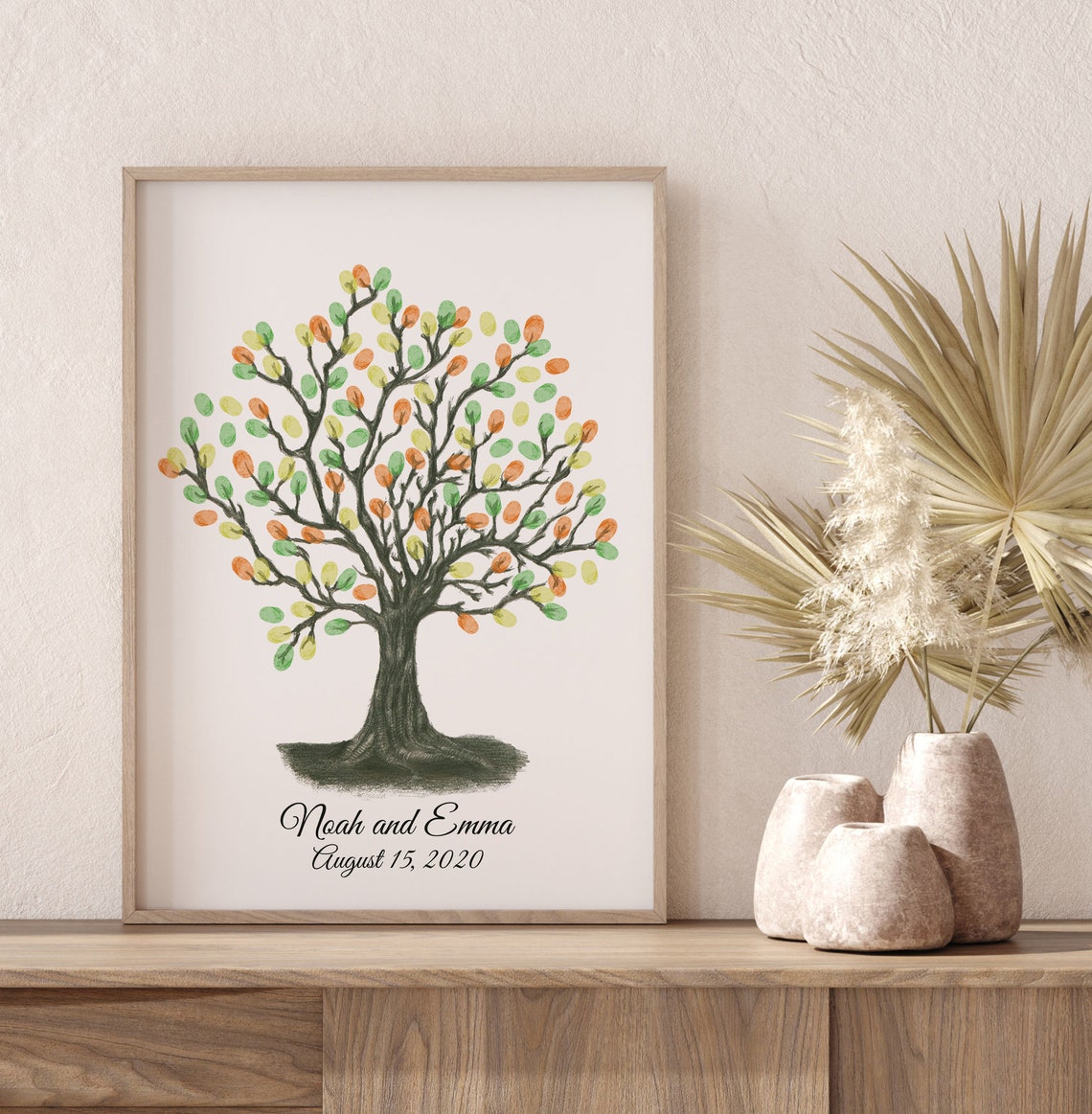 Pencil Sketch Fingerprint Tree Guest Book Wedding Thumbprint Tree Ink Painting Thumbprint Tree Family Fingerprint Tree - Image 4