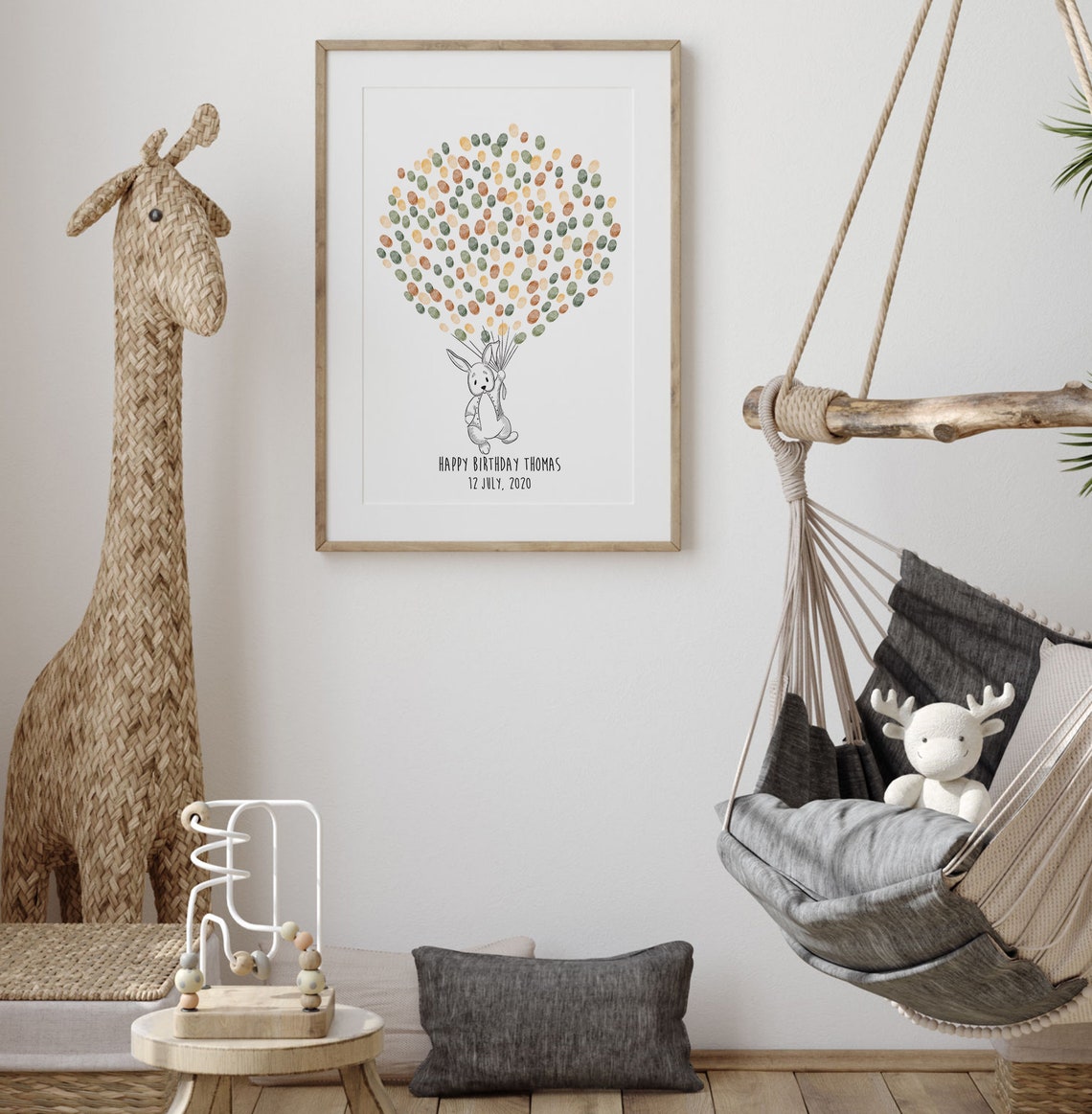 Baby Rabbit Fingerprint Guest Book Birthday Art Print - Image 3
