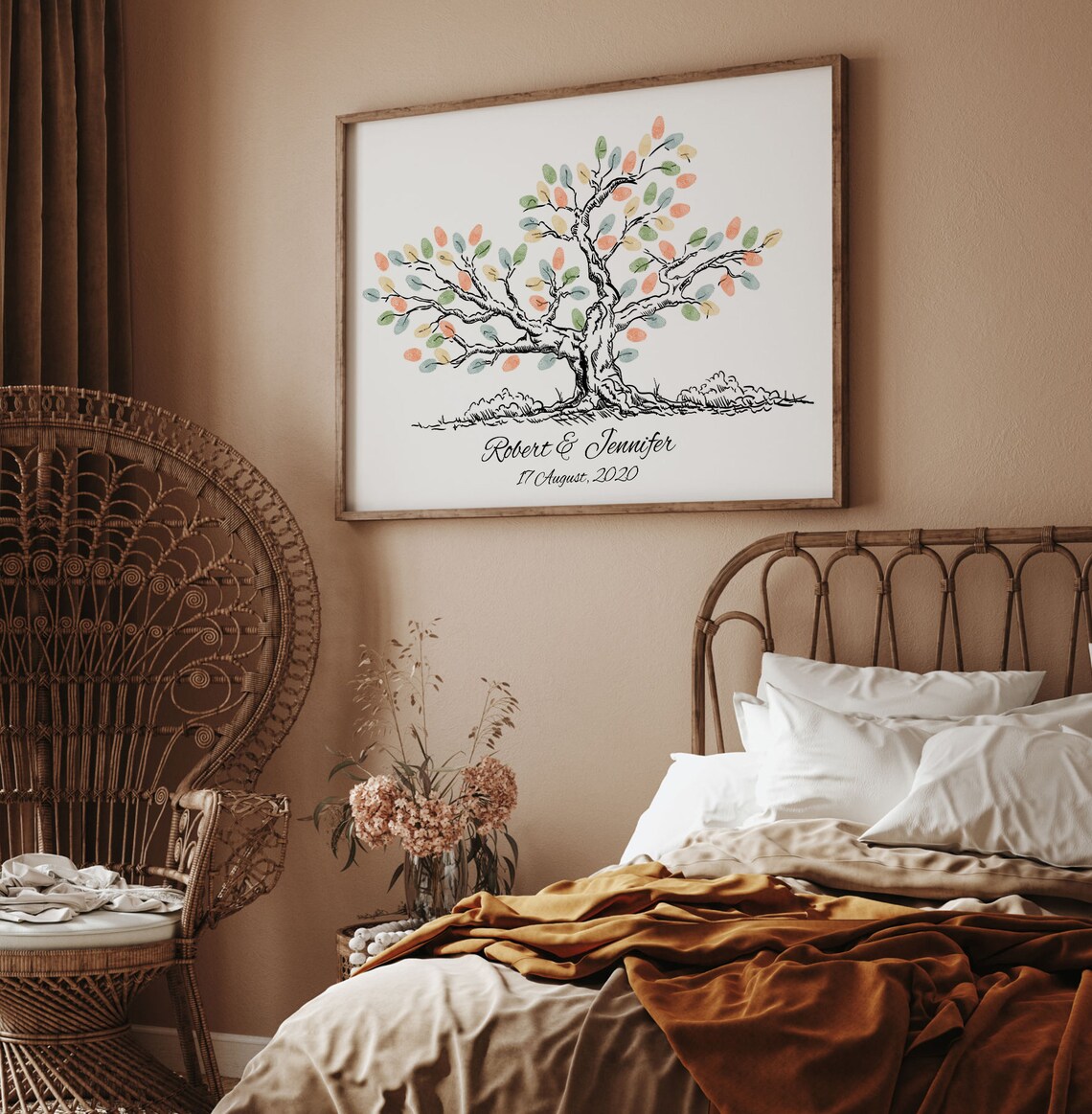Sketch Thumbprint Tree Wedding Guest Book, Ink Painting - Image 3