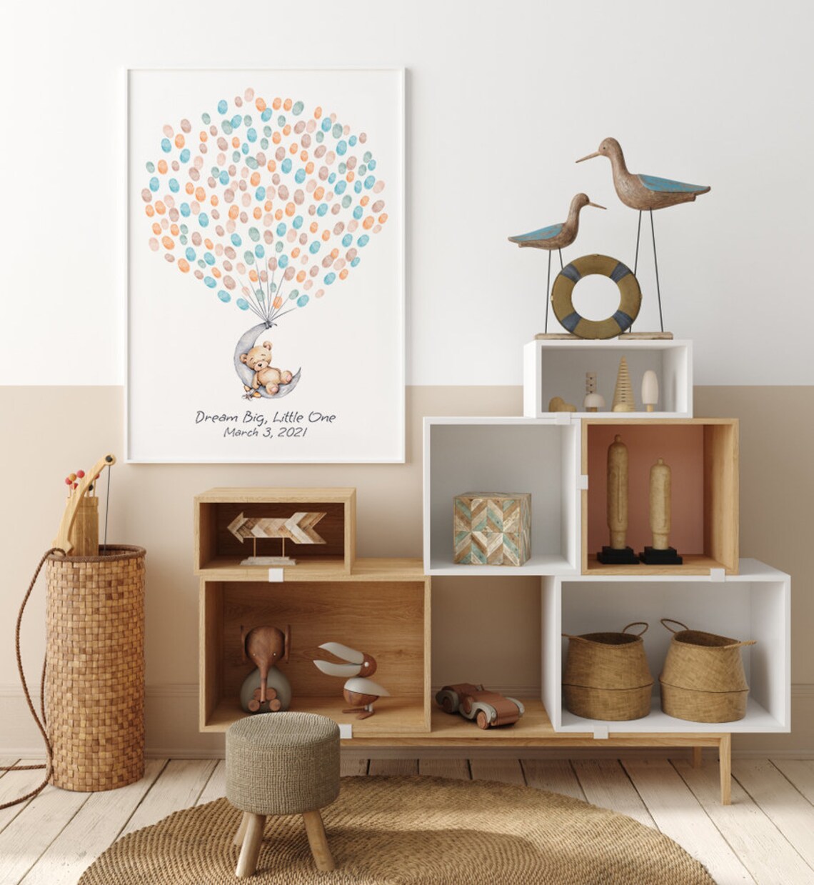 Baby Bear On The Moon, Watercolor Birthday Art Print - Image 2
