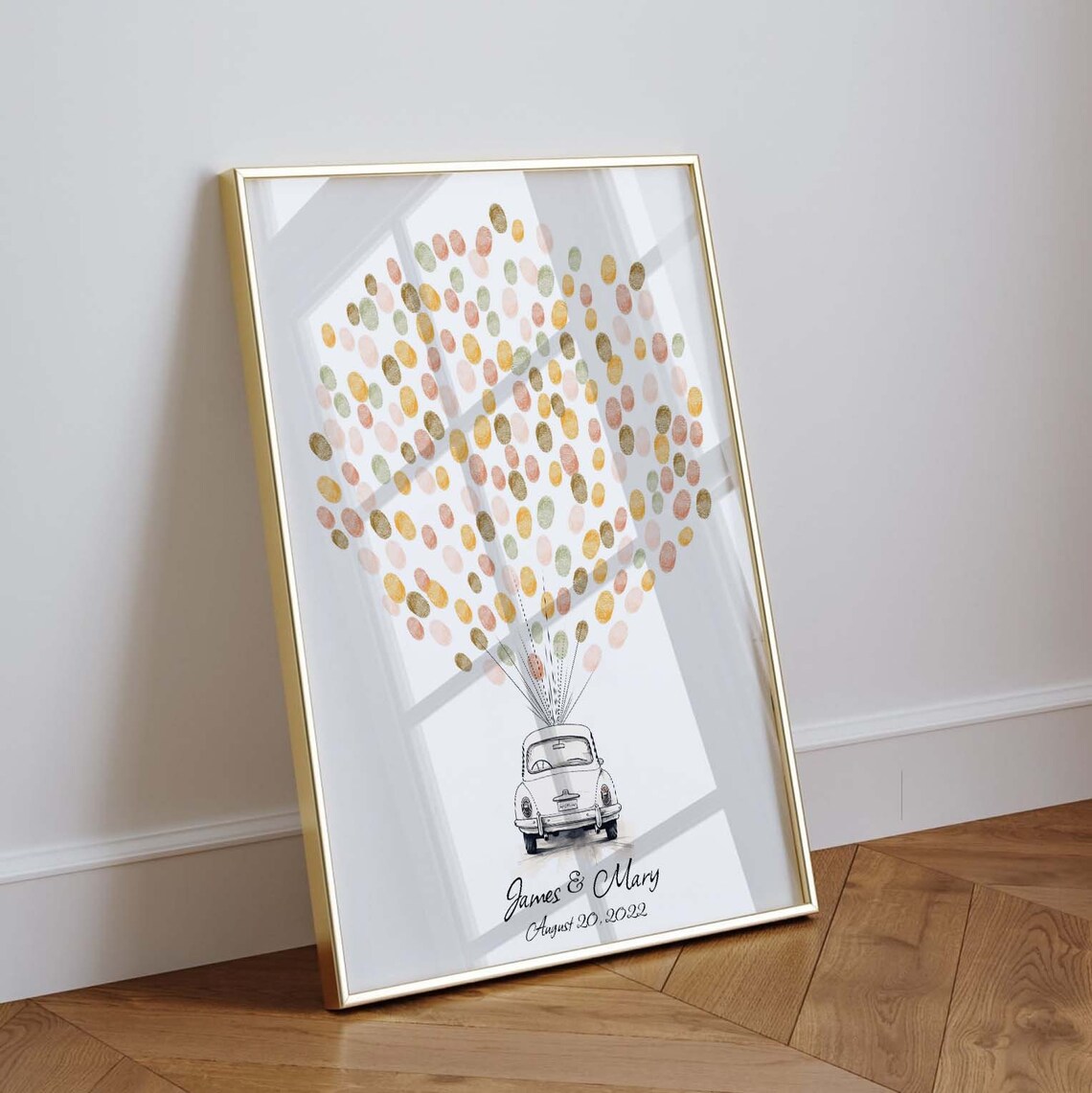Vintage White Car Wedding Guest Book Art Print - Image 2