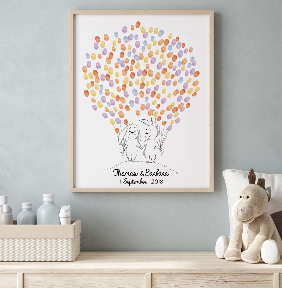Sweet Rabbits Holding Balloons Wedding Keepsake Guest Book Poster - Image 3