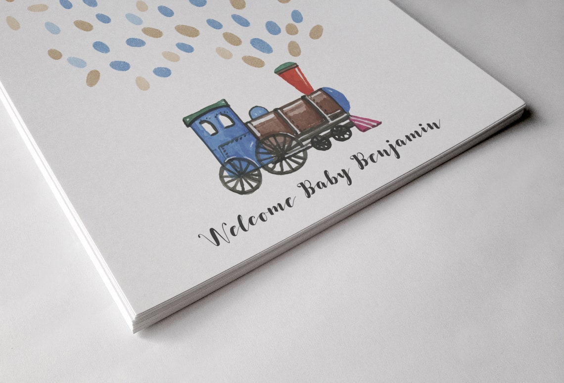 Watercolor Train and Rabbits Birthday Poster Print - Image 2