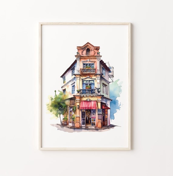 Watercolor Painting Of Famous Colored Buildings Detailed Art Print For Architecture Enthusiasts Art