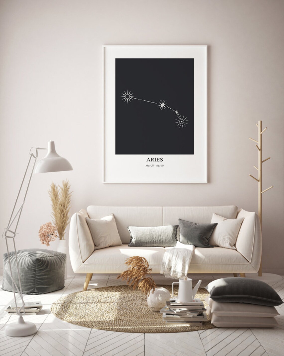 Aries Constellation Art Print, Modern Geometric Poster - Image 2