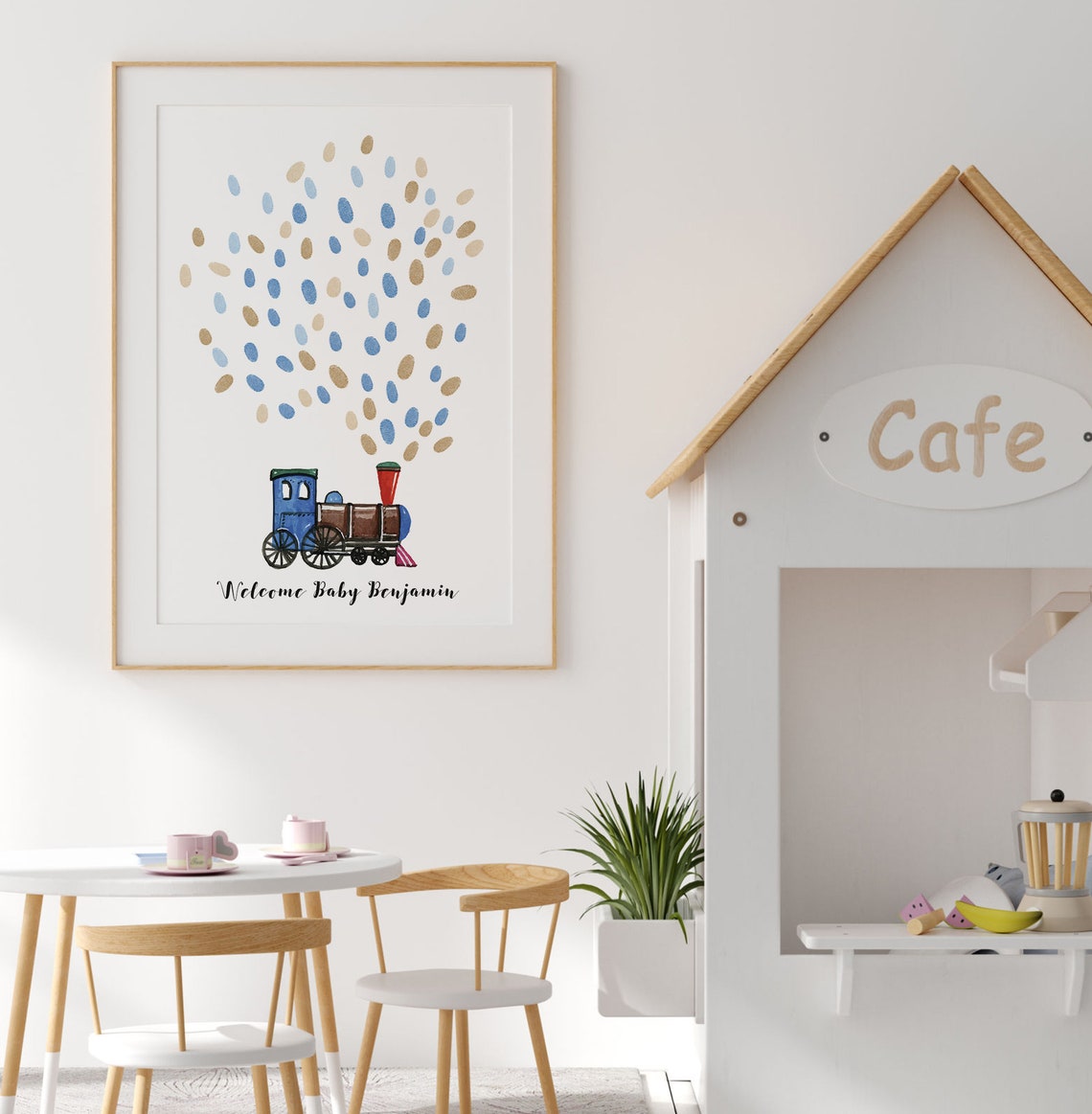 Watercolor Train and Rabbits Birthday Poster Print - Image 3