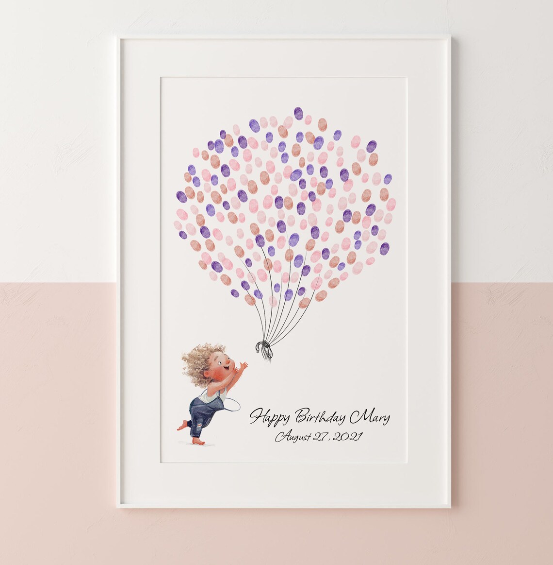 Baby Girl Catching Balloons Guest Book Birthday Fingerprint Balloon Baby Shower Guest Book New Born Thumbprint Tree - Image 2