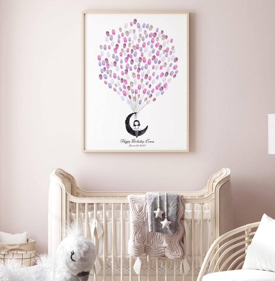 Moon Balloon Fingerprint Guest Book Space Theme Guestbook Birthday Party Keepsake Order - Image 2