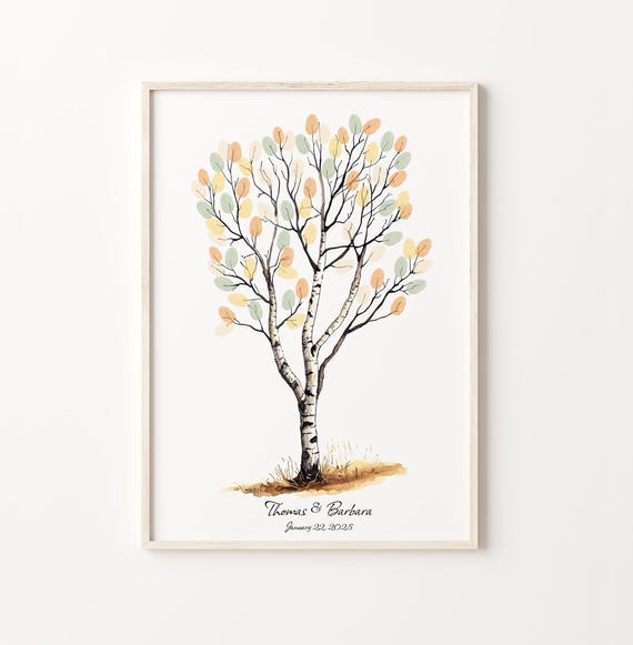 Spring Tree Fingerprint Guest Book Wedding Guestbook Alternative Personalized