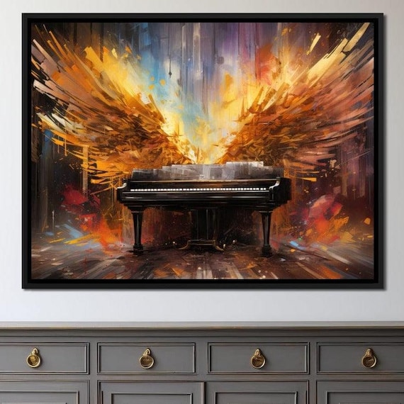 Grand Piano Golden Wings Abstract Music Art Framed Wall Art Print