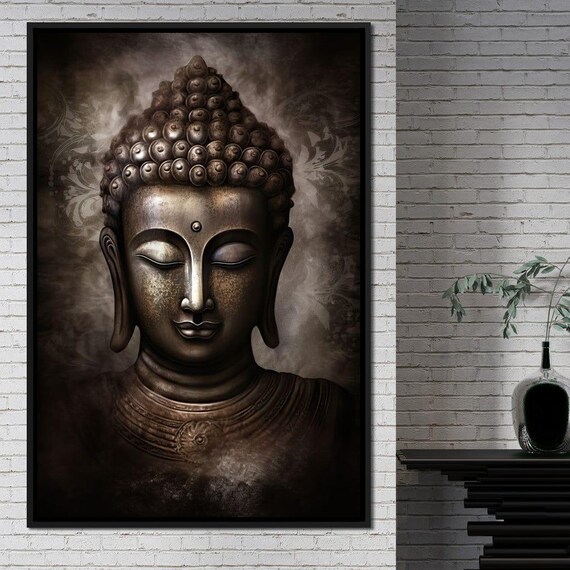 Bronze Buddha Head Smoky Dark Meditation Zen Spiritual Wall Art Poster