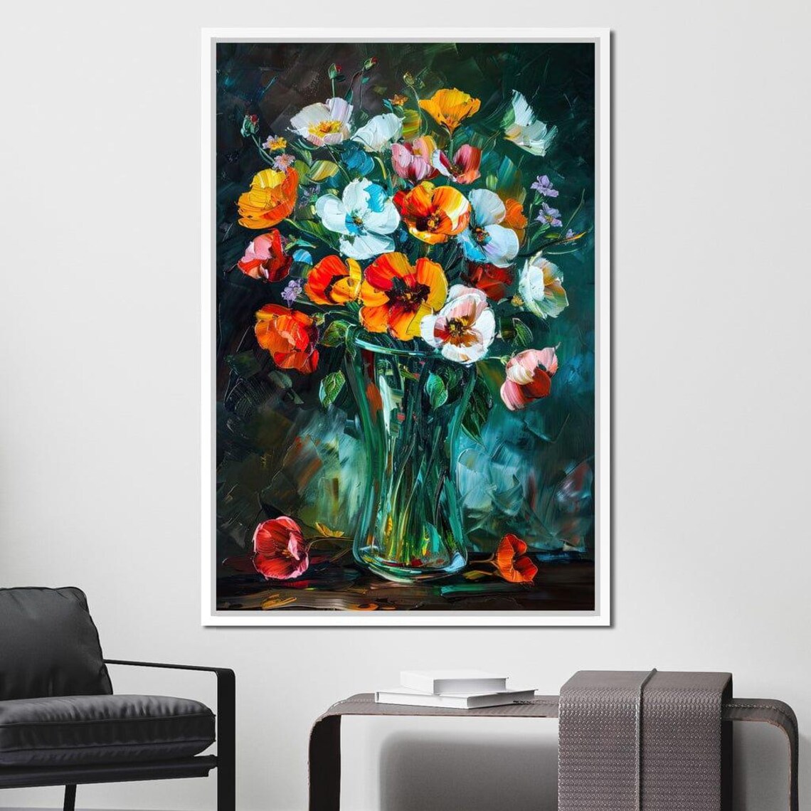Colorful Impasto Wildflower Bouquet Glass Vase Oil Painting Print - Image 2